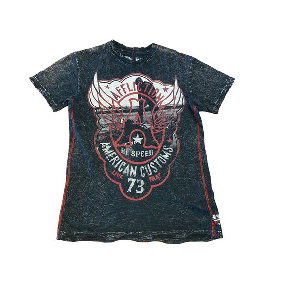 Men's Affliction Hi-Speed Motors American Customs T Shirt Distressed Size Medium - Picture 1 of 9